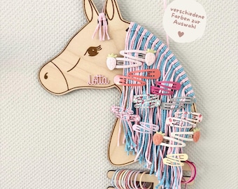 Personalisierter Haarspangenhalter Pferd aus Holz – Kinder Haarschmuck Organizer, Haarband Halter,Mädchen Geschenk, Namensgravur,Pferde Deko