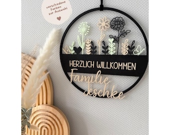 Türschild personalisiert mit Namen | Willkommen Schild Haustür | Familien Türschild modern | Geschenk Einzug Hochzeit Haus Deko