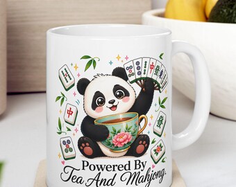 Panda Mahjong Mug | Mahjong Gift for Tea Lover | Powered by Tea and Mahjong Coffee Mug