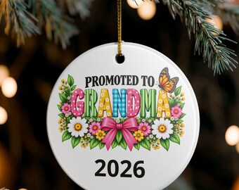 Promoted to Grandma Ornament, Personalized Grandma to Be Gift, Pregnancy Announcement for Grandparents, Custom Year Baby Reveal
