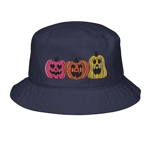 Halloween Pumpkin Embroidered Bucket Hat, Fall Fashion Accessory, Trendy Hat for Women, Gifts for Halloween Lovers, Festive Headwear