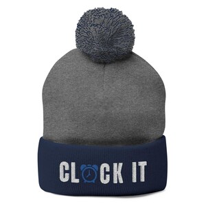 Clock It Cozy Pom-Pom Knit Cap for Winter Fun | Holiday Gift, Casual Wear, Outdoor Headwear, Warm Accessories, Embroidered Beanie Xmas Hat