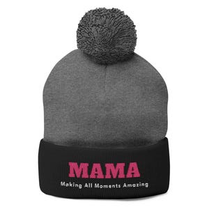 Cozy Pom-Pom Knit Cap for Moms, Embroidered Beanie Gift for Holiday Birthday, Winter Accessory, Hat for Mother&#39;s Day, Warm and Stylish