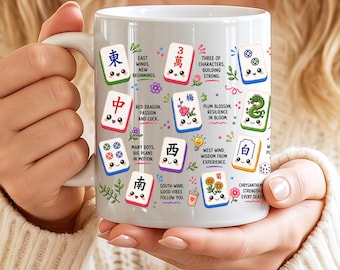 Taza de café con diseño divertido de fichas de Mahjong / Regalo para jugadores de Mahjong / Regalo para amantes del Mahjong / Patrón de frases de Mahjong