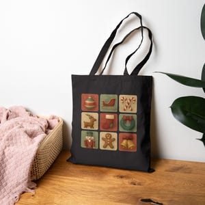Festive Cotton Canvas Tote Bag | Holiday Shopping, Vintage Style Christmas Gifts, Eco-Friendly Bag, Reusable Tote, Cute Gift Idea