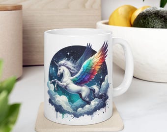 Pegasus Ceramic Mug, Majestic Mythical Creature Coffee Cup, Fantasy Horse Tea Mug, 11oz 15oz Pegasus Gift, Fantasy Lovers