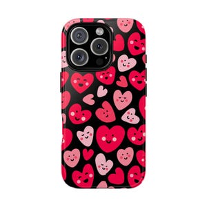 Glossy Heart Pattern Phone Case, iPhone X 8 11 12 13 14 15 16 Tough Case, Cute Phone Cover Love-Themed Gift for Valentine&#39;s Day, Birthday