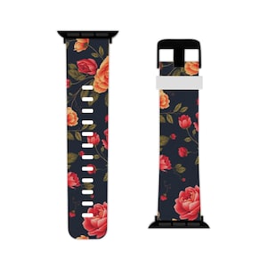 Black Floral Apple-Armband: TPU-Bügel, längenverstellbares Armband