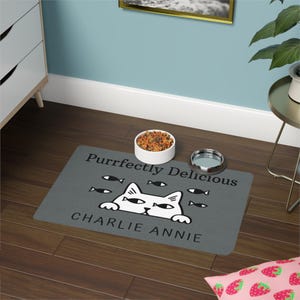 Personalized Pet Food Mat, Cat Eating Mat, Kitten Feeding Mat, Custom Feline Placemat, Animal Food Mat