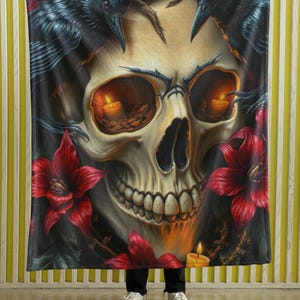 Gothic Skull Floral Velveteen Plush Blanket | Cozy Throw, Halloween Decor, Unique Gift, Home Accents, Dark Aesthetic