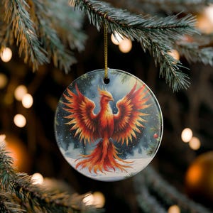 Phoenix Ceramic Christmas Ornament: Firebird Holiday Decoration