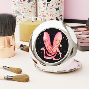 Pink Ballet Shoes Compact Travel Mirror, Teenage Girl Makeup Mirror, Portable Cosmetic Mirror, Pocket Size Mirror, Travel Accessory