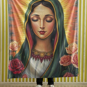 Velveteen Plush Blanket, Our Lady of Guadalupe, Catholic Faith-Based Bedding, Religious Throw Blanket, Virgin Mary Coverlet, Religious Home