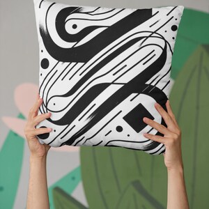 Abstract Black and White Shapes Pillow: Modern Home Decor