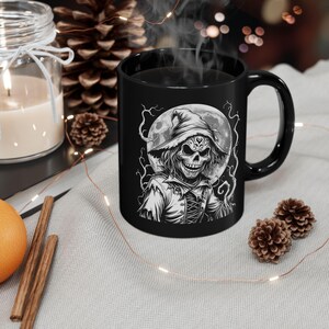 Gothic Skull Mug, Spooky Halloween Teacup, Family Friend Gift for Horror Fans, Dark Aesthetic Black Coffee Mug, Unique Home Kitchen Decor