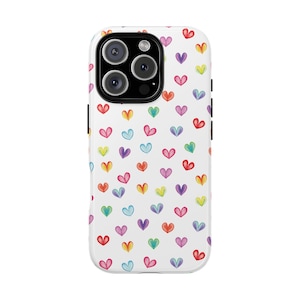 Glossy Charming Heart Phone Case, iPhone X 8 11 12 13 14 15 16 Tough Case Heart Pattern, Girlfriend Birthday Present Trendy Mobile Accessory