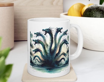 Hydra Serpent Ceramic Mug, Fantasy Reptile Creature Drinkware, Mythological Monster Tea Cup, Gothic Creature Coffee Mug, Unique Hydra Gift