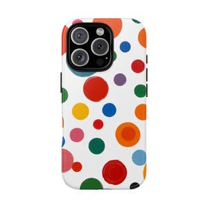 Glossy White Polka Dot iPhone Case, Protective iPhone Cover, Fun Chic Accessory, Vibrant Mobile Shell, Gift for Her, Unique Phone Protectors