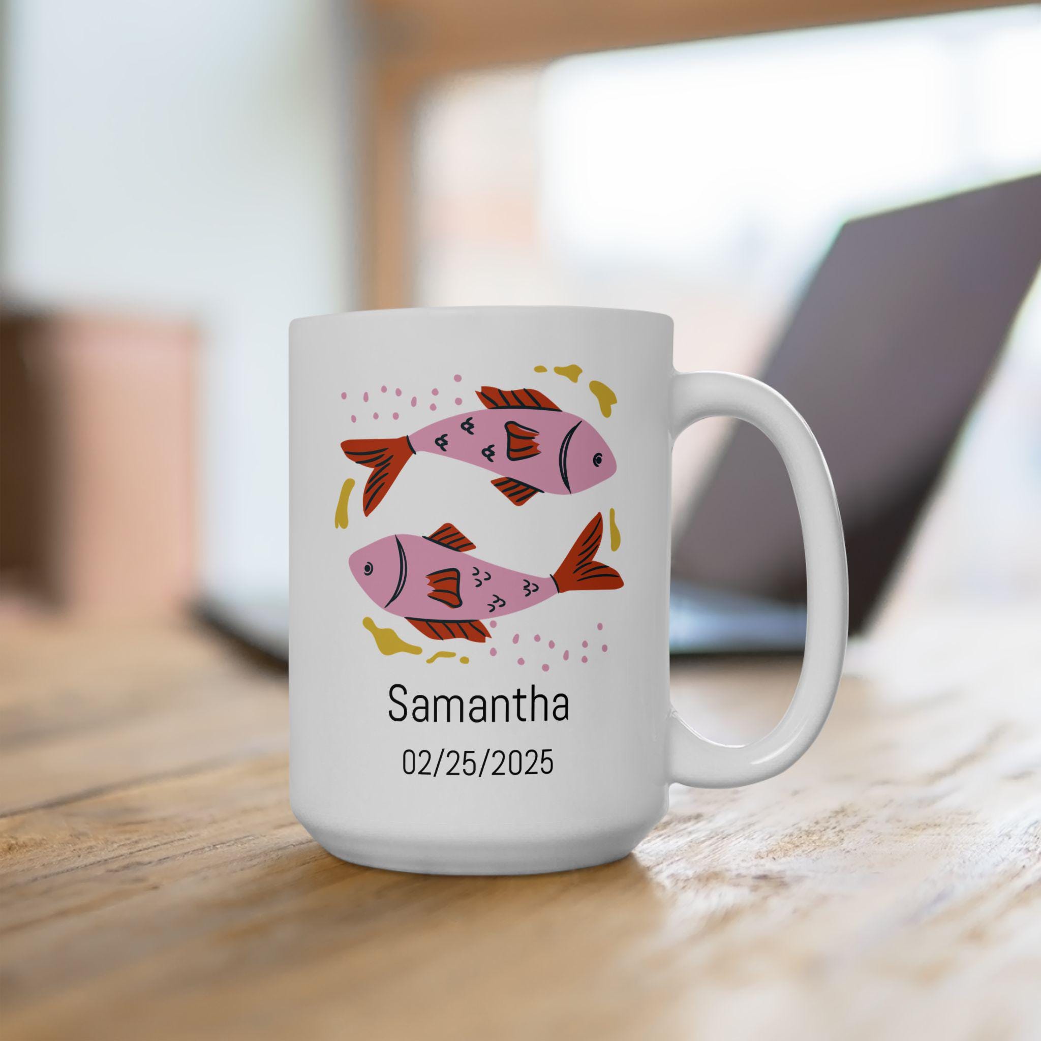 UniGift Tazza Personalizzata Segno Zodiacale Pesci – Con Nome E Messaggio – 425 Ml – Ceramica
