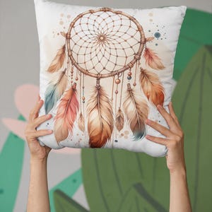 Boho Dreamcatcher Pillow, Square Cushion Cover, Throw Pillow Case, Home Decor Accent, Bohemian Chic Room Accessory
