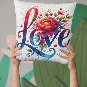 Liebe Floral Quadrat Kissen: Romantisches Home Decor Dekokissen