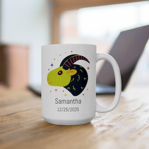 Personalized Capricorn Star Sign Ceramic Mug, Sea Goat, Zodiac Birthday Gift, Coffee Cup, Tea Mug, Astrology Lover Gift, Horoscope Drinkware