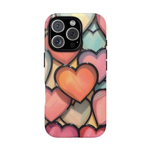 Heart Pattern Phone Case iPhone X 8 11 12 13 14 15 16 Tough Case, Cute Valentines Day Phone Cover Gift for Her, Love Design Trendy Accessory