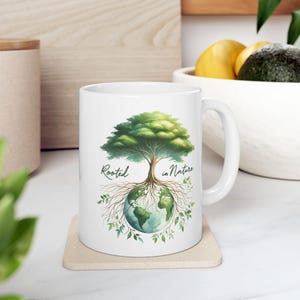 Earth Day Ceramic Mug, Nature Lover Gift, Green Tree Coffee Cup, Eco-Friendly Tea Mug, Plant Lover Gift, Environmentalist Conservationist