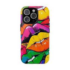 Étui de téléphone à lèvres Kiss coloré, Funky pour iPhone X 8, 11 12 13 14 15 16, Étui solide, Housse de protection, Cadeau tendance pour elle, Accessoire de téléphone unique