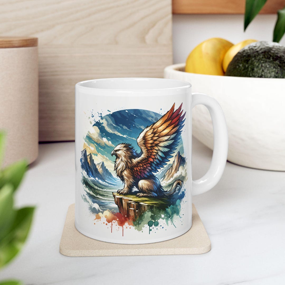 Griffin Graphic Ceramic Mug - Unique Coffee Cup, Mythical Creature ...