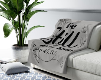 Christian Blanket Be Still And Know, Religious Sherpa Fleece Bedding, Bible Verse Scriptural Throw Home Decor, Psalm 46:10