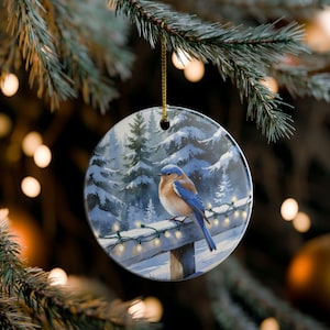 Blue Bird Ceramic Christmas Ornament: Winter Holiday Decor