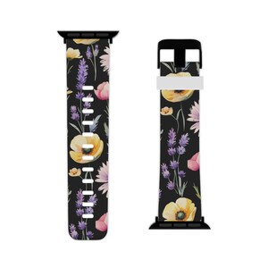 Black Floral Apple Uhrenarmband: Thermo Gummiband