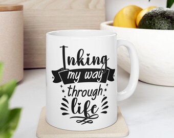 Funny Calligraphers Ceramic Mug, Humorous Gift for Typography Lovers Inkers and Artists, Coffee and Tea Drinkware, Kitchen Decor