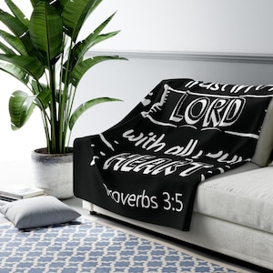 Sherpa Fleece Blanket, Christian Trust In The Lord, Proverbs 3:5, Religious Cozy Throw, Inspirational Scripture Gift, Prayer Comfort