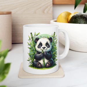 Panda Mug, Ceramic Cup Gift for Panda Lovers, Animal Coffee Mug, Panda Kitchen Decor, Bamboo Forest Tea Cup