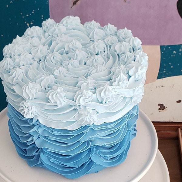 Fake Cake. Blue Ombre Swag Curtain Cake Design. Photo Prop. Fake Cake for Display. Cake Toppers NOT included.