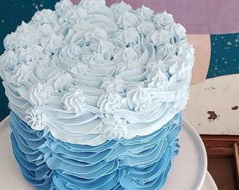 Fake Cake. Blue Ombre Swag Curtain Cake Design. Photo Prop. Fake Cake for Display. Cake Toppers NOT included.