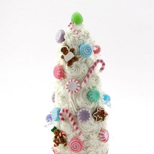 Gingerbread Man Candy Land Inspired Swirly White Cupcake Tree Approx. 9" h Fab Decor for Candy Buffets, Christmas Villages. 12 Legs Design