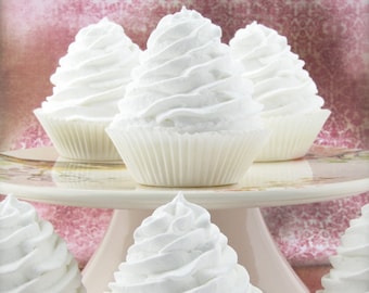 Fake Cupcakes White Classic Swirl Cupcakes Can Add Hole For Displaying Cupcake Toppers, Wedding Decor, Sets of 2, 4, 6, 8 & more Available