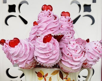 Valentine's Day Cupcake Lollipops. 10 Mini Pink Cupcake Lollipops. Unique Party Decor, Valentine's Day gift.12 Legs Original Design