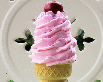 Fake Ice Cream Cone Prop- Soft Serve Strawberry Cone with Cherry & Sprinkles