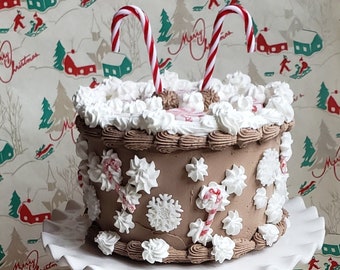 Hot Chocolate Fake Cake. Fab Photo Prop, Cake Plate Display Christmas Decor. 12 Legs Curiosities Design