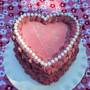 Vintage Heart Fake Cake with Faux Pearls. Dusty Rose Pink. Can be made to Hang on Wall. Photo Prop, Home Decor & Birthday image 3