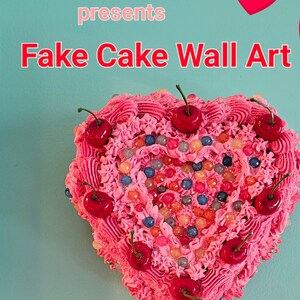 Vintage Heart Fake Cake Wall Art with Cherries. Can be made without hanger. Home, Office, Bakery, School Decor. Cherry Home Decor image 2