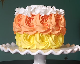 Candy Corn Fake Cake, Fall Home Decor, Candy Corn Decor, Halloween Photo Shoot. Approx. 6" x 4.5 to with top rose.