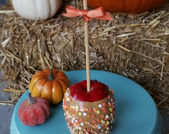 Fake Caramel Apple. Halloween Fake Candy Apple with Candy Corn Sprinkles and Fake Nuts. Carnival Candy Apple Collection