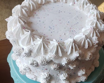 Confetti Fake Cake, Happy Birthday Fake Cake with Sprinkles, Cake Photo Prop for Birthday Party, Approx. 8.5"w x 4.75"h. You choose color