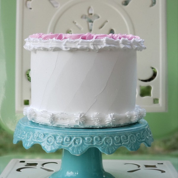 Fake White Cake with Bright Pink Rosettes. Jumbo Smash Cake Prop, First Birthday Photo Prop. 12 Legs Design