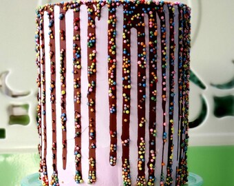 Fake Drip Cake- Pink Cake with Chocolate Drip and Sprinkles. Photo Prop. Fake Cake for Display